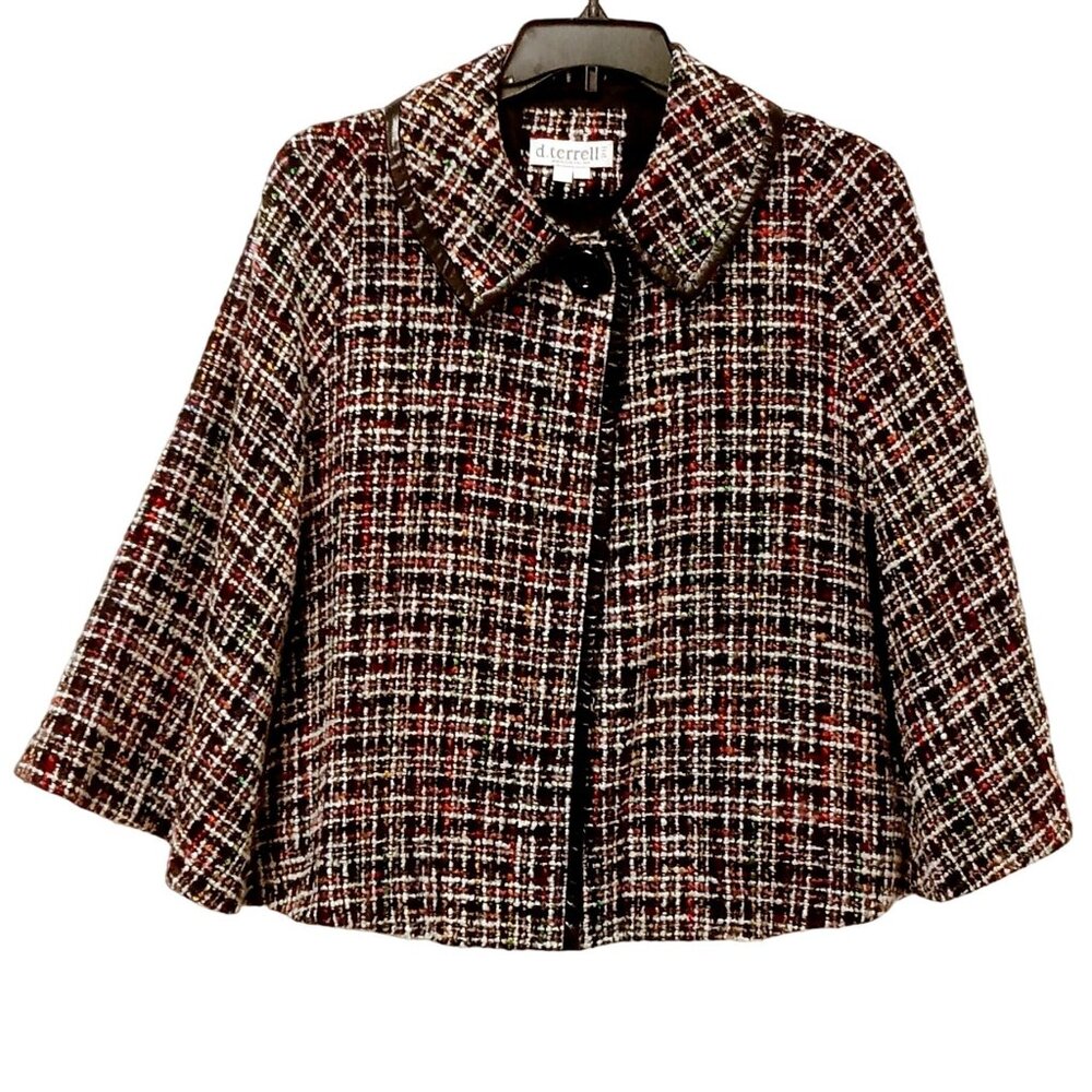 D. Terrell Women's Tweed Shawl Jacket Size 8 Multicolored Cotton Blend Collared